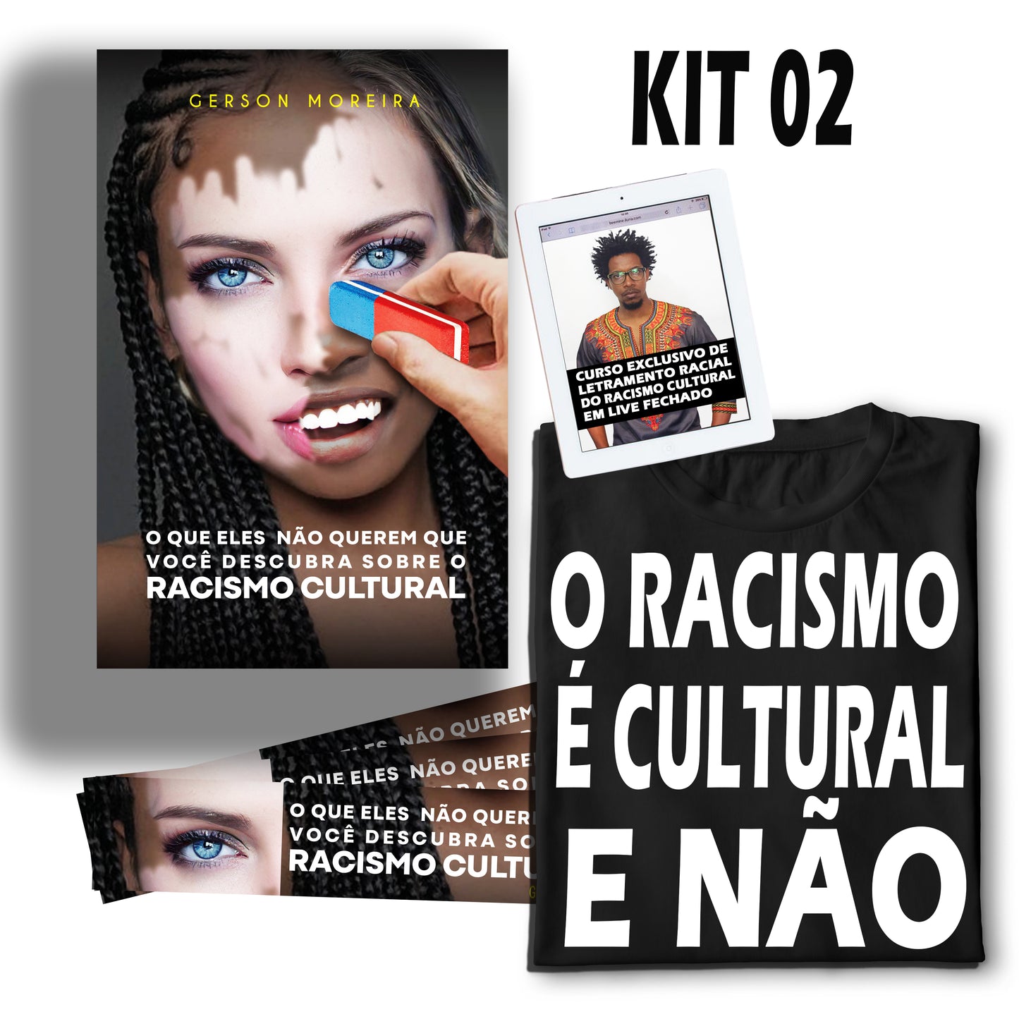 Kit 02: Um Exemplar do Livro, Três marcadores e Uma Camiseta