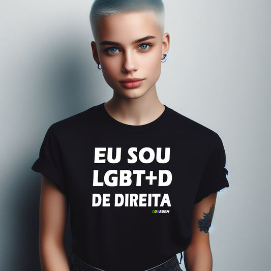Camiseta "Sou LGBT+D Direita":
